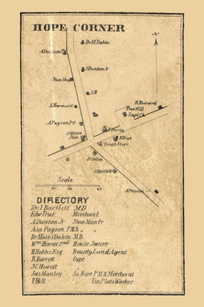 Hope Corner, Maine 1859 Old Town Map Custom Print - Waldo Co.