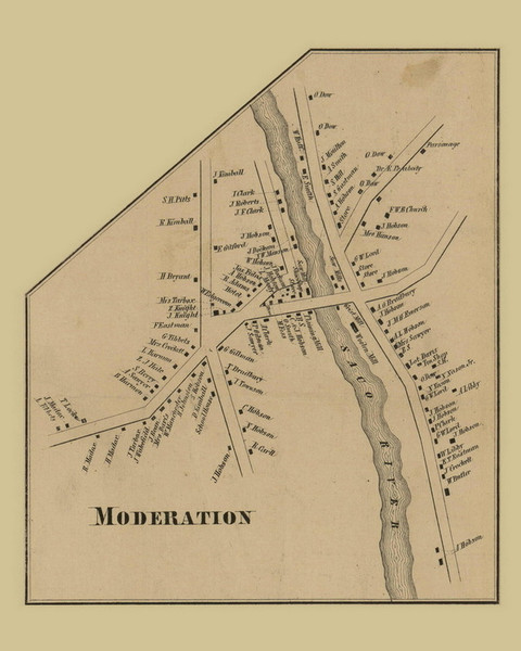 Moderation Village, Hollis, Maine 1856 Old Town Map Custom Print - York Co.