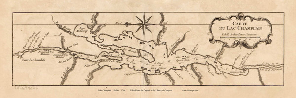 Lake Champlain 1764 - French Bellin - Vermont Old Map Custom Print