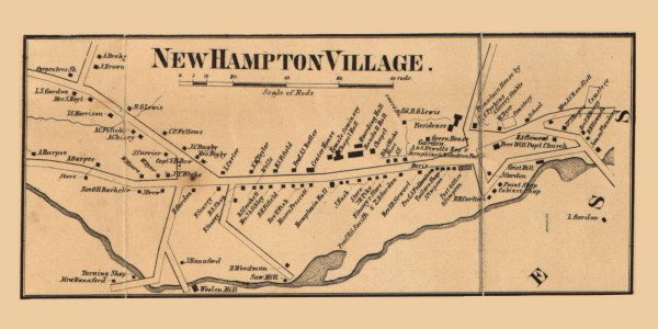 New Hampton Village, New Hampshire 1860 Old Town Map Custom Print - Belknap Co.