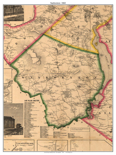 Sanbornton, New Hampshire 1861 Old Town Map Custom Print - Belknap Co.