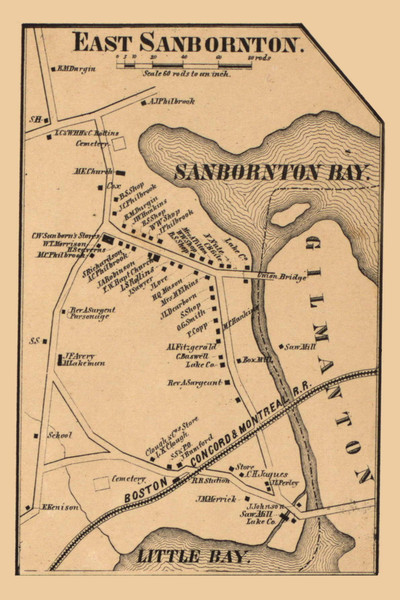 East Sanbornton Village, Sanbornton, New Hampshire 1862 Old Town Map Custom Print - Belknap Co.