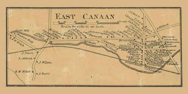 East Canaan Village, Canaan, New Hampshire 1860 Old Town Map Custom Print - Grafton Co.