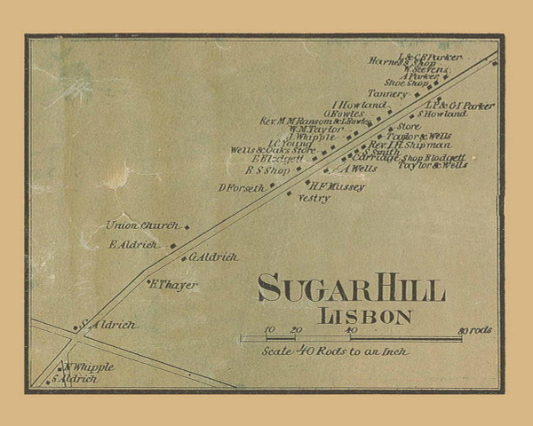Sugar Hill Village, Lisbon, New Hampshire 1860 Old Town Map Custom Print - Grafton Co.