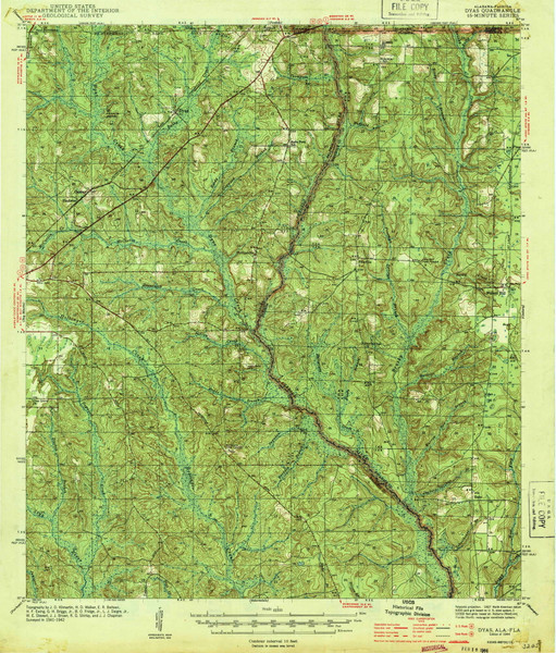 Dyas, Alabama 1944 () USGS Old Topo Map Reprint 15x15 FL Quad 305557