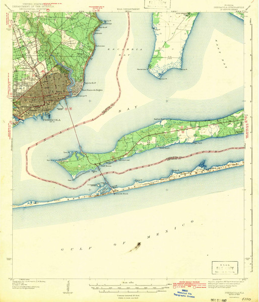 Pensacola, Florida 1942 () USGS Old Topo Map Reprint 15x15 FL Quad 348058