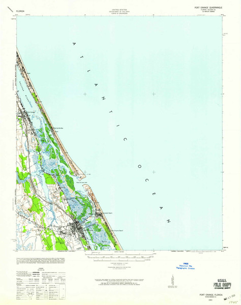 Port Orange, Florida 1943 (1959) USGS Old Topo Map Reprint 15x15 FL Quad 348188