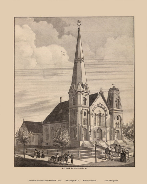 2nd Congregational Church, Bennington 1876- from the Burgett & Co Vermont State Atlas - Old Map Reprint 4