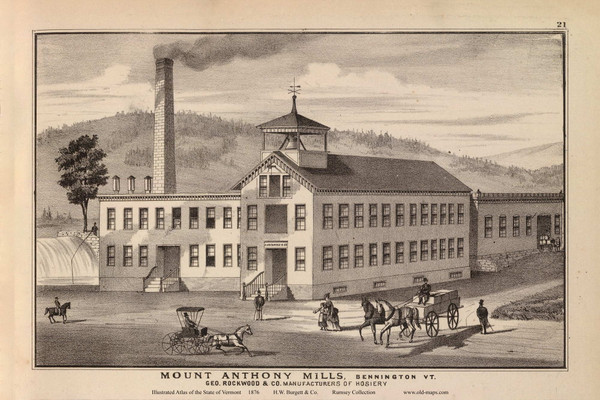 Mount Anthony Mills, Bennington 1876- from the Burgett & Co Vermont State Atlas - Old Map Reprint 7a