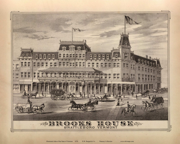 Brook House, Brattleboro 1876- from the Burgett & Co Vermont State Atlas - Old Map Reprint 13