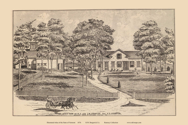 Stock Farm of A. S. & J. W. Cramton, Rutland 1876- from the Burgett & Co Vermont State Atlas - Old Map Reprint 16a