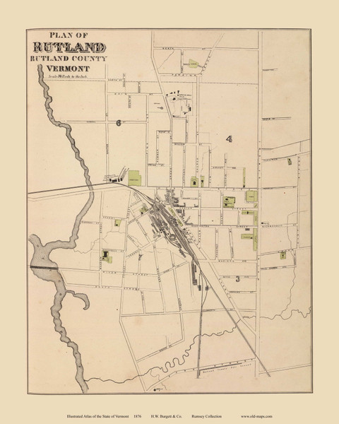 Plan of Rutland 1876- from the Burgett & Co Vermont State Atlas - Old Map Reprint 18