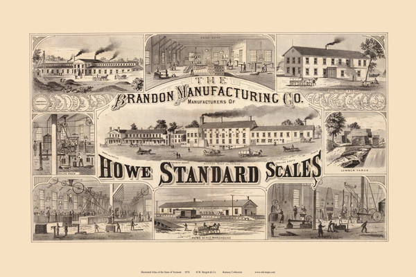 Brandon Manufacturing Co. 1876- from the Burgett & Co Vermont State Atlas - Old Map Reprint 34