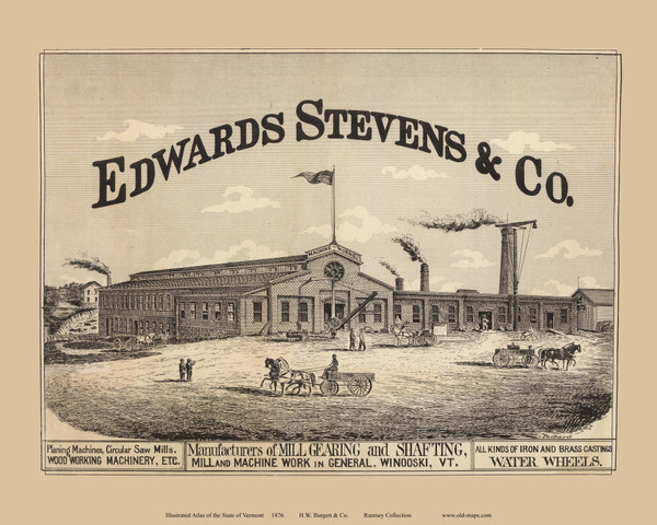 Edwards Stevens & Co., Winooski 1876- from the Burgett & Co Vermont State Atlas - Old Map Reprint 42