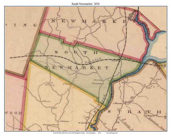 South Newmarket, New Hampshire 1876 Old Town Map Custom Print - Rockingham Co.