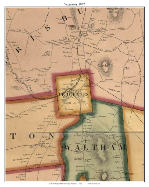 Vergennes, Vermont 1857 Old Town Map Custom Print - Addison Co. Vergennes, Vermont 1857 Old Town Map Custom Print - Addison Co.