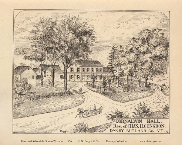 Cornalwin Hall, Danby 1876- from the Burgett & Co Vermont State Atlas - Old Map Reprint 54b Cornalwin Hall, Danby 1876- from the Burgett & Co Vermont State Atlas - Old Map Reprint 54b
