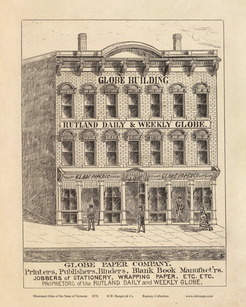 Globe Paper Company, Rutland 1876- from the Burgett & Co Vermont State Atlas - Old Map Reprint 57b Globe Paper Company, Rutland 1876- from the Burgett & Co Vermont State Atlas - Old Map Reprint 57b