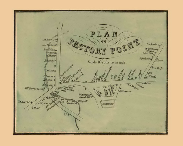 Factory Point, Manchester, Vermont 1856 Old Town Map Custom Print - Bennington Co. Factory Point, Manchester, Vermont 1856 Old Town Map Custom Print - Bennington Co.