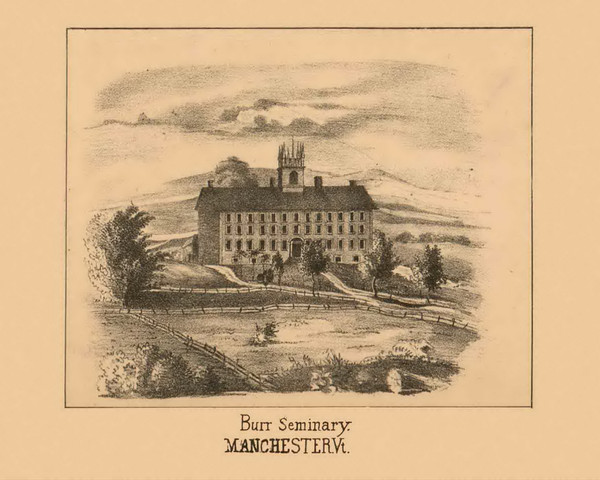 Burr Seminary, Manchester, Vermont 1856 Old Town Map Custom Print - Bennington Co.