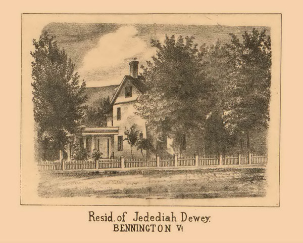 Jedediah Dewey Residence, Bennington, Vermont 1856 Old Town Map Custom Print - Bennington Co.