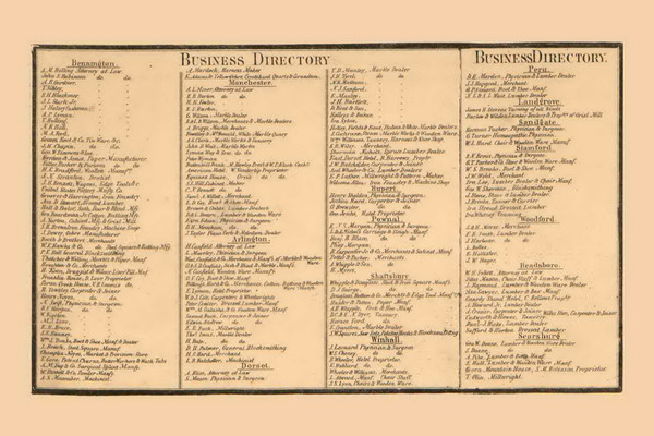 Business Directory for Bennington County, Vermont 1856 Old Town Map Custom Print - Bennington Co.