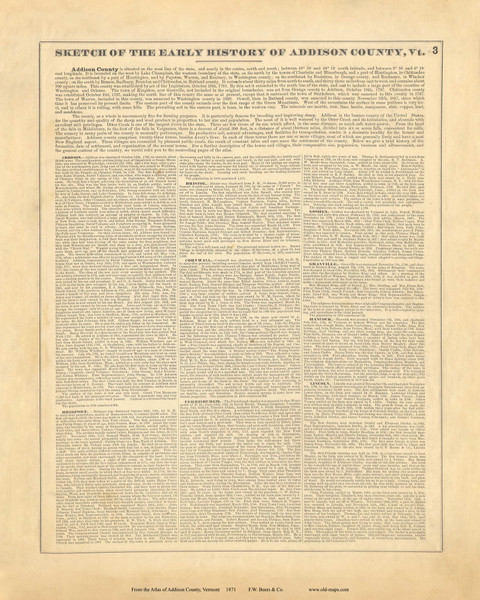 History of Addison County, Page 1, Vermont 1871 Reprint - Addison Co. 3