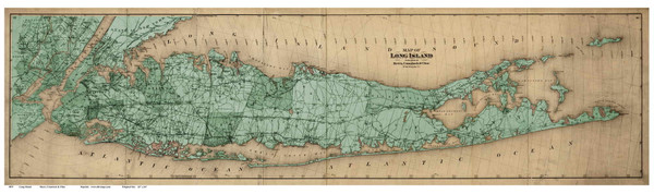 Long Island & NYC - Custom Color GREEN - 1873 - Beers, Comstock, & Cline - Old Map Reprint - LC