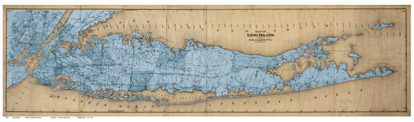 Long Island & NYC - Custom Color BLUE - 1873 - Beers, Comstock, & Cline - Old Map Reprint - LC