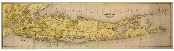Long Island & NYC - Custom Color YELLOW - 1873 - Beers, Comstock, & Cline - Old Map Reprint - LC