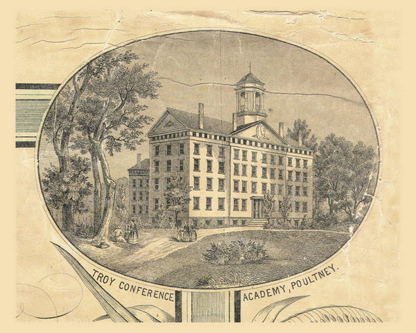 Troy Conference Academy, Poultney, Vermont 1854 Old Town Map Custom Print - Rutland Co.