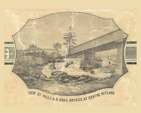 View of Falls and Railroad Bridge, Poultney, Vermont 1854 Old Town Map Custom Print - Rutland Co.