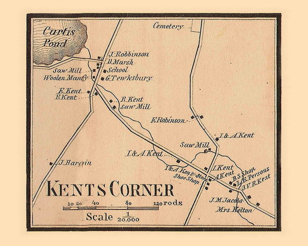 Kents Corner Village, Calais, Vermont 1858 Old Town Map Custom Print - Washington Co.