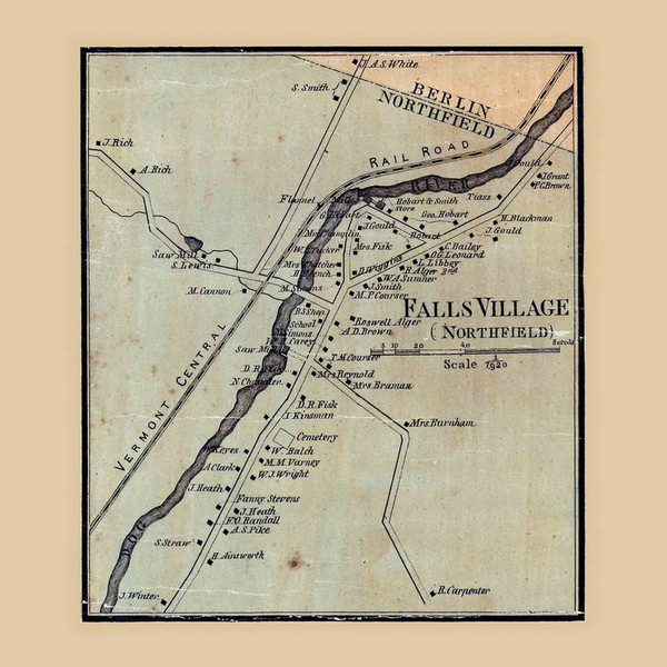 Falls Village, Northfield, Vermont 1858 Old Town Map Custom Print - Washington Co.