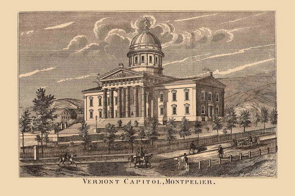 Vermont Capitol, Montpelier, Vermont 1858 Old Town Map Custom Print - Washington Co.