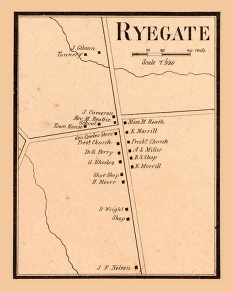 Ryegate Village, Vermont 1858 Old Town Map Custom Print - Caledonia Co.