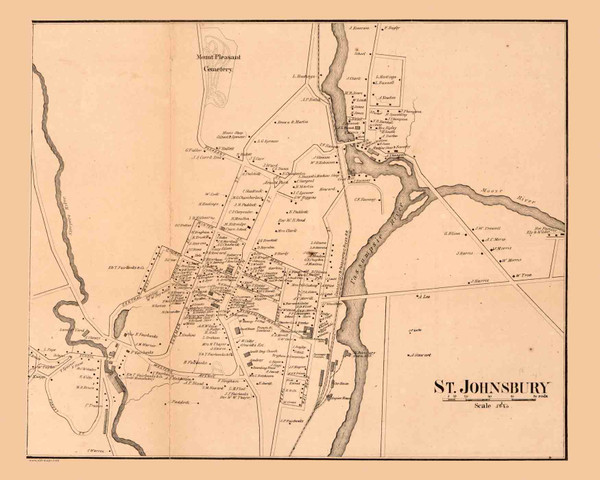 Saint Johnsbury Village, Vermont 1858 Old Town Map Custom Print - Caledonia Co.