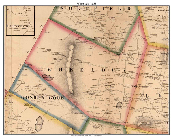 Wheelock, Vermont 1858 Old Town Map Custom Print - Caledonia Co. Wheelock, Vermont 1858 Old Town Map Custom Print - Caledonia Co.