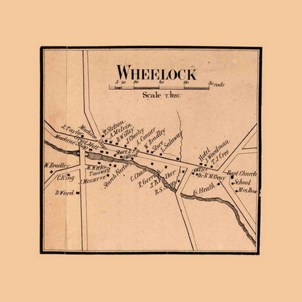 Wheelock Village, Vermont 1858 Old Town Map Custom Print - Caledonia Co.