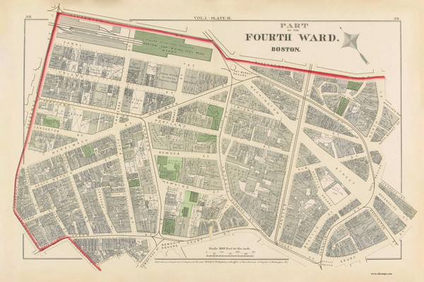 Part of Boston - Ward 4 Plate H, Massachusetts 1874 Old Town Map Reprint - Boston Atlas