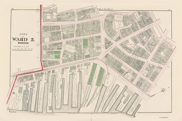 Part of Boston - Ward 5 Plate J, Massachusetts 1874 Old Town Map Reprint - Boston Atlas