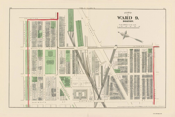 Part of Boston - Ward 9 Plate T, Massachusetts 1874 Old Town Map Reprint - Boston Atlas