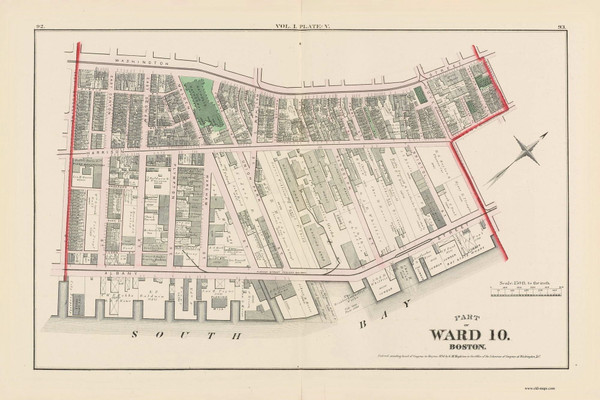 Part of Boston - Ward 10 Plate V, Massachusetts 1874 Old Town Map Reprint - Boston Atlas