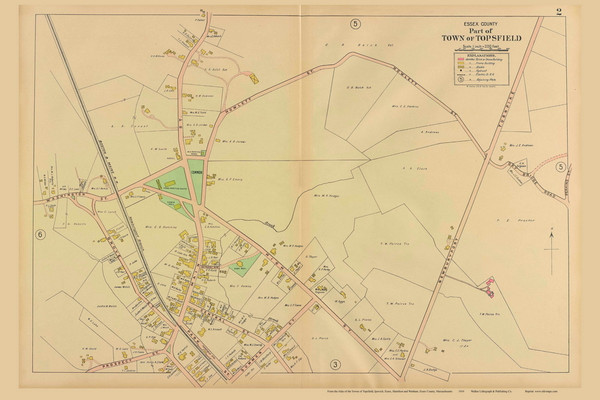 Topsfield Center North - Town Common - High St - Newburyport Turnpike - Massachusetts 1910 Old Town Map Reprint - Essex Co. 02