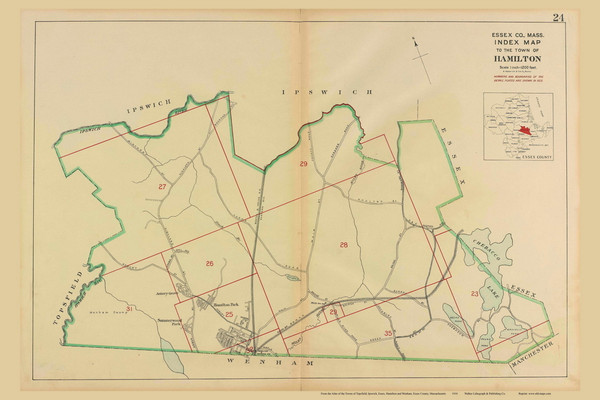 Hamilton Index Map - Massachusetts 1910 Old Town Map Reprint - Essex Co. 24