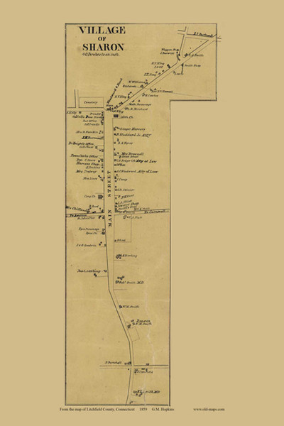 Sharon Village - Sharon Connecticut 1859 Old Town Map Custom Print - Litchfield Co.
