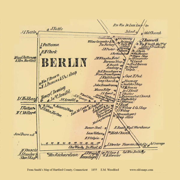 Berlin Village - Berlin Connecticut 1855 Old Town Map Custom Print - Hartford Co.