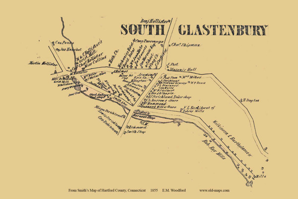South Glastenbury Village - Glastenbury Connecticut 1855 Old Town Map Custom Print - Hartford Co.