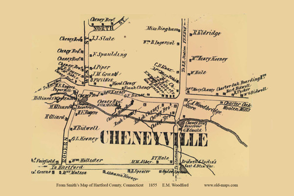 Cheneyville Village - Manchester Connecticut 1855 Old Town Map Custom Print - Hartford Co.