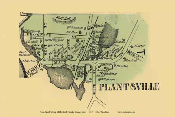 Plantsville - Southington Connecticut 1855 Old Town Map Custom Print - Hartford Co.